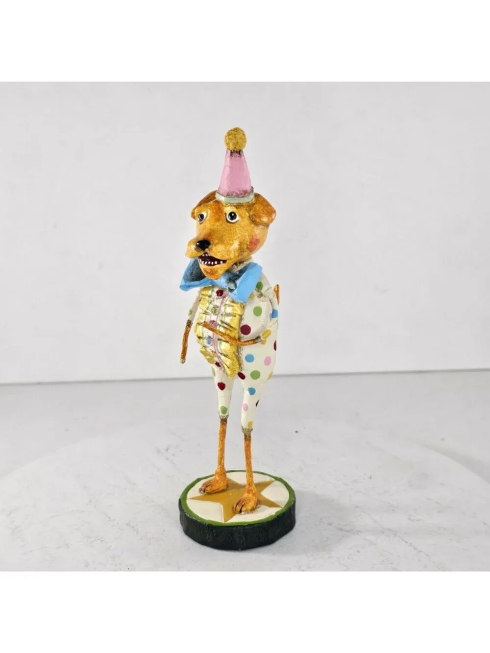 RARE Lori Mitchell Little Dog Laughed Birthday Hat Folk Art Figure *FLAW*